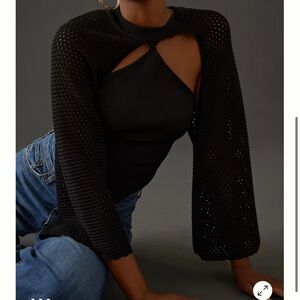 Anthropologie Current Air Black Mesh Shrug Sweater